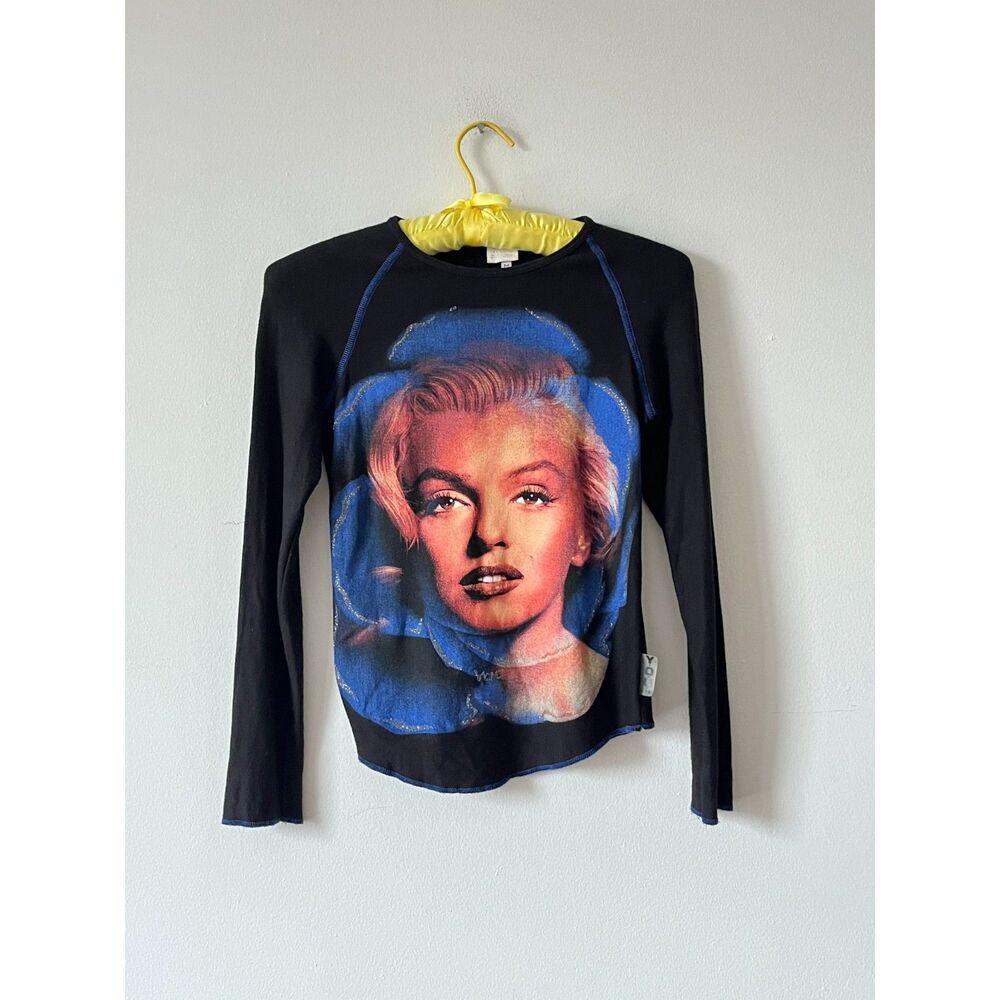 Marilyn Monroe Print Blue Black Graphic Shirt Long Sleeve Made in France Y2K M